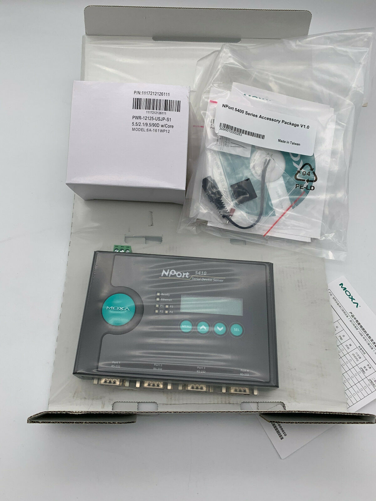 NPORT 5410 4 PORT DEVICE SERVER, 10/100M ETHERNET, RS-232, DB9 MALE, 15KV ESD, 12-48 VDC